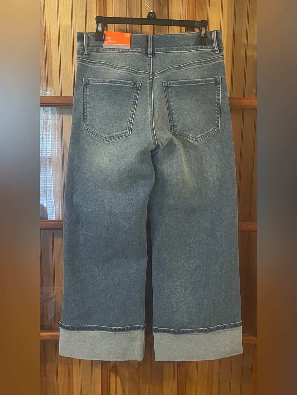Wide Leg Crop Cuffed Blue Jeans - Picture 3 of 4
